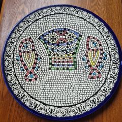 Tabgha - Miracle of Loaves and Fish Armenian Ceramic Plate - Large Mosaic Plate. Religious.