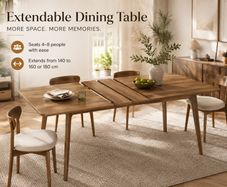 Extendable Wooden Dining Table 140 - 80cm -Seats 4 -8 People