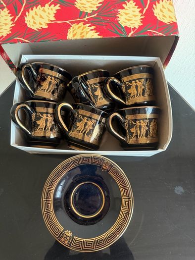 Vintage Greek Handmade 24ct Gold Demitasse Tea Set