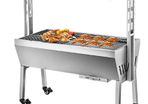 25W 132LBS Electric Roaster Grill 2 in 1 BBQ Rotisserie Grill W/ Lockable Wheels for Roasting Sheep, Turkey, Beef, Fish