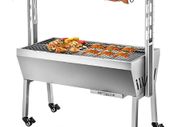 25W 132LBS Electric Roaster Grill 2 in 1 BBQ Rotisserie Grill W/ Lockable Wheels for Roasting Sheep, Turkey, Beef, Fish