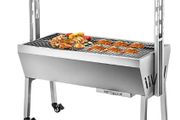25W 132LBS Electric Roaster Grill 2 in 1 BBQ Rotisserie Grill W/ Lockable Wheels for Roasting Sheep, Turkey, Beef, Fish