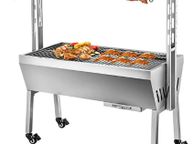 main image for ad 25W 132LBS Electric Roaster Grill 2 in 1 BBQ Rotisserie Grill W/ Lockable Wheels for Roasting Sheep, Turkey, Beef, Fish