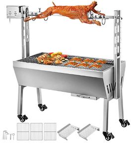 25W 132LBS Electric Roaster Grill 2 in 1 BBQ Rotisserie Grill W/ Lockable Wheels for Roasting Sheep, Turkey, Beef, Fish