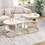 Set of 2 Elegant Coffee Tables with Practical Storage, Marble Design and Metal Frame, White and Gold Living Room Tables Gold Image 3