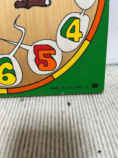 vintage SIO wooden learning clock from the 1970s.