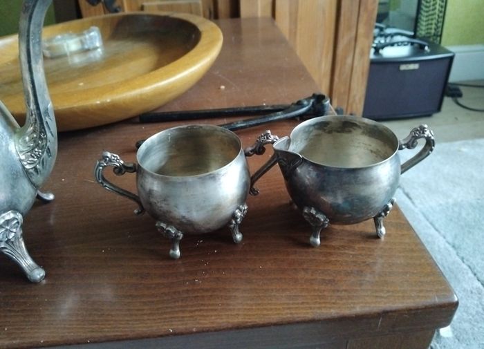 silverplate teapot jug and bowl