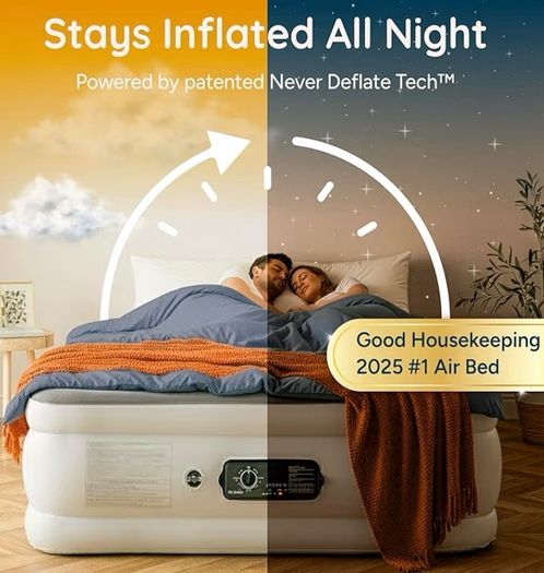 Luxury Air Bed Double with Built In Pump Good Housekeeping Winner 2026, Self Inflating Blow Up Mattress, USB Charging Nightlight, Inflatable Air Mattress for Guests
