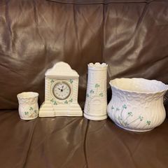 Belleek Ireland Millennium 2000 Shamrock Collection 4 Piece Matching Set