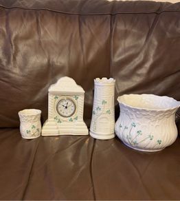 Belleek Ireland Millennium 2000 Shamrock Collection 4 Piece Matching Set