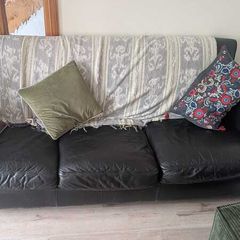 Natuzzi Black Leather 3 Seater Sofa + 2 Armchairs