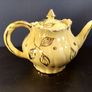 Vintage Arthur Wood Teapot and Matching Milk Creamer in a Gilt Pattern of Leaves and Spots on a Sunshine/Banana Yellow Glazed Background, in the Prince Shape Image 6