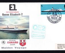 1969 Great Britain Cover Celebrating the Maiden Voyage of The New Cunard Queen Elizabeth 2 with paquebot cancel from Southampton tying stamp with Posted on board cancel