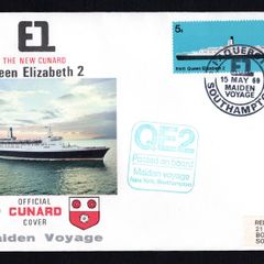 1969 Great Britain Cover Celebrating the Maiden Voyage of The New Cunard Queen Elizabeth 2 with paquebot cancel from Southampton tying stamp with Posted on board cancel