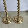 Pair Of Antique 19C English Barley Twist Havy Brass Candlesticks Image 2