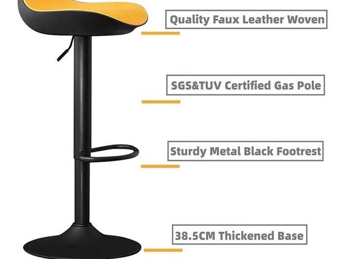 Yellow Bar Stools Set of 2 Counter Height Barstools PU Leather Woven Seat, 360 Swivel Height Adjustable Bar Chairs with Footrest Kitchen Stools for Breakfast Counter Kitchen Island Pub