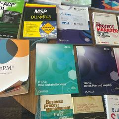 Box of project management books