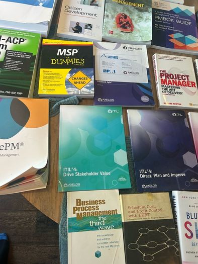 Box of project management books