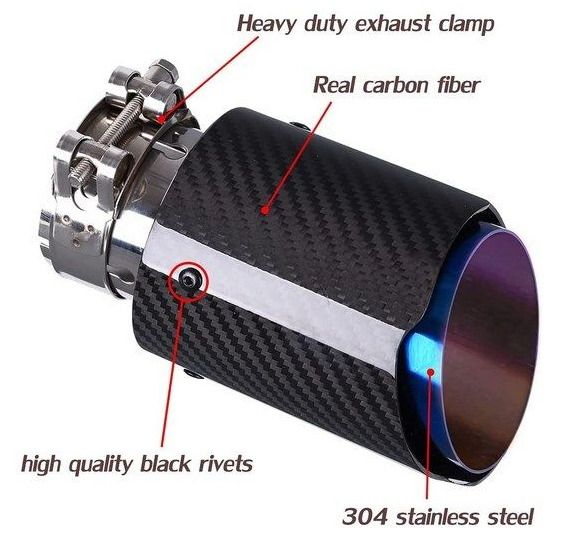 Car Exhaust Tip, carbon Fiber, Blued, 56-59mm