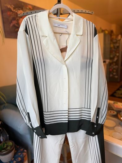 SIR. Garden Stripe 100% Silk Shirt & Trousers Set UK 10/12