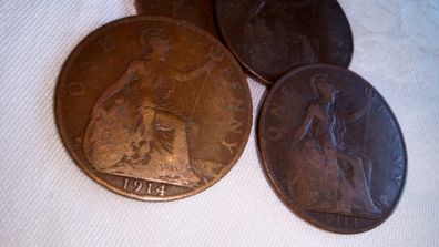 4 x 1914 Copper Pennies.