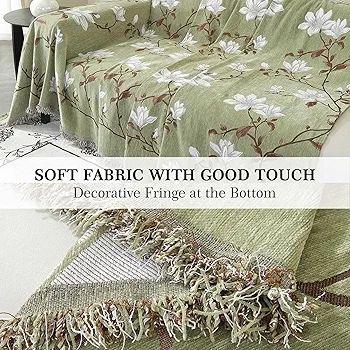 AB Sided Sofa Cover for 3 Seater Soft Non Slip Slipcover with Tassel, All Season Washable Couch Protector for Dogs, Decorative Futon  L Shaped Sofa Cover Green