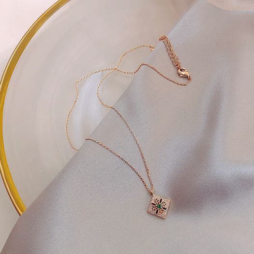 Emerald Stone Delicate Crystal Gold Tone Necklace