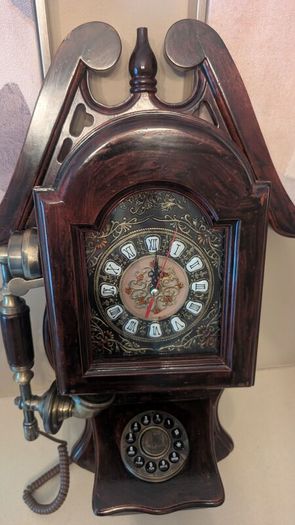 Vintage Style Wooden Wall Clock and Telephone