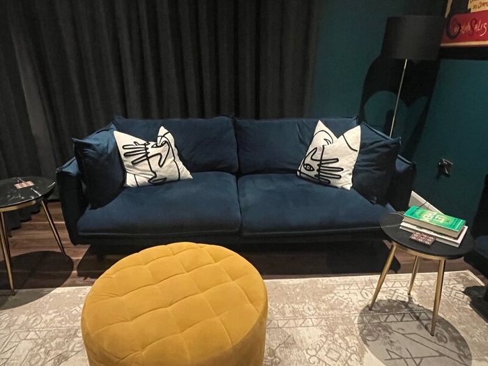 3+2 Seater navy blue Velvet Sofa Suite + footstool