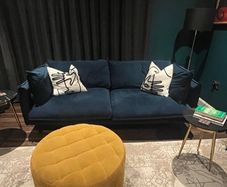3+2 Seater navy blue Velvet Sofa Suite + footstool