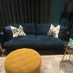 3+2 Seater navy blue Velvet Sofa Suite + footstool