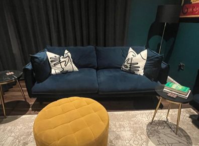 3+2 Seater navy blue Velvet Sofa Suite + footstool