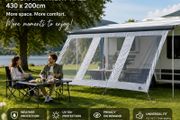 Caravan Awning Panorama Front Wall 430 x 200cm Waterproof with 3 Panoramic Windows