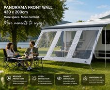 Caravan Awning Panorama Front Wall 430 x 200cm Waterproof with 3 Panoramic Windows
