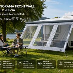 Caravan Awning Panorama Front Wall 430 x 200cm Waterproof with 3 Panoramic Windows