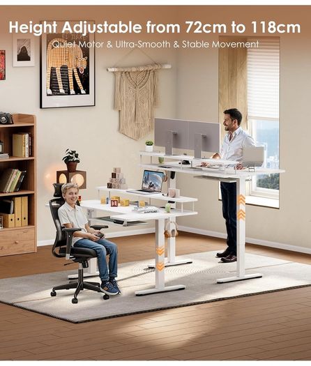 U-Shaped Electric Standing Desk with LED Lights & USB Ports