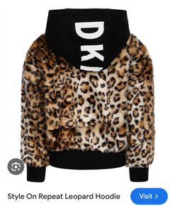 Dkny girls jumper fur hoodie jacket coat leopard crop 5 -6 + pink raincoat bundle