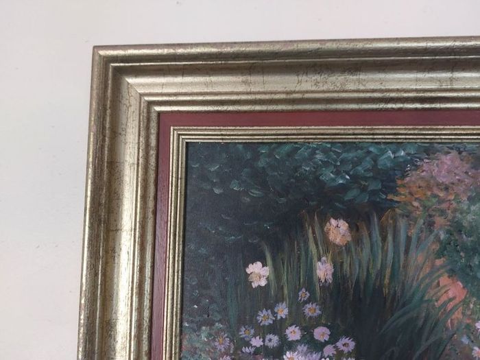 Oil on canvas garden scene