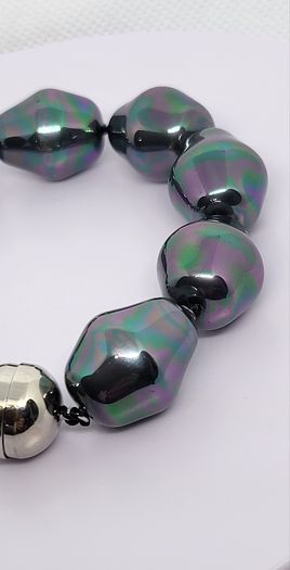 Peacock Color Shell Pearl Bracelet (Size - 8) in Rhodium Overlay Sterling Silver