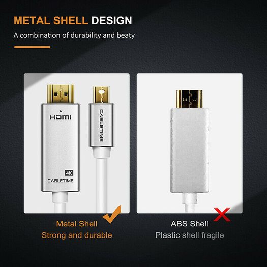 Cabletime 2M Mini DisplayPort to HDMI 4K@60Hz Male (Video-Audio) TV (Gold-Plated) Cable (Brand New/Warranty)