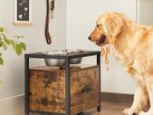 Raised Dog Bowl for Large Dogs, Feeding Bowl with Frame, Raised Feeding Bowl with Drawer, Feeding Station, 2 Bowls, 39 cm High, Vintage Brown