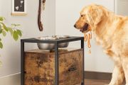 Raised Dog Bowl for Large Dogs, Feeding Bowl with Frame, Raised Feeding Bowl with Drawer, Feeding Station, 2 Bowls, 39 cm High, Vintage Brown