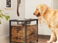 main image for ad Raised Dog Bowl for Large Dogs, Feeding Bowl with Frame, Raised Feeding Bowl with Drawer, Feeding Station, 2 Bowls, 39 cm High, Vintage Brown
