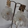 Hammered Square Stud Cream Hibiscus Floral Earrings Image 3