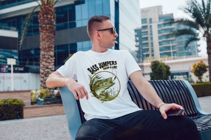 Fishing bass jumpers drop a line printed cool funny mens t-shirt tee top shirt
