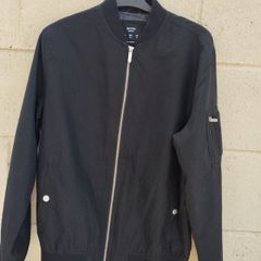 Bershka polyester black bomber jacket