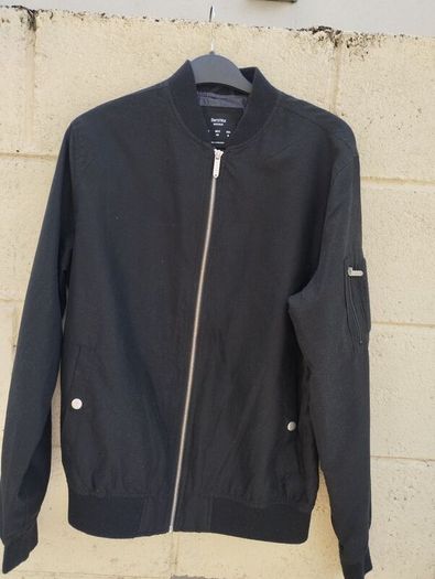 Bershka polyester black bomber jacket