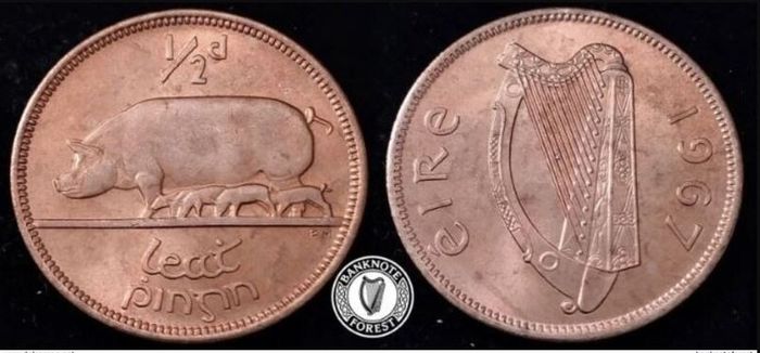 [#2516] - Ireland 1967 | Irish 1/2d | Irish Half Penny | KM.10 | UNC