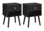 Set of 2 Bedside Tables Black or White with Drawer and Shelf