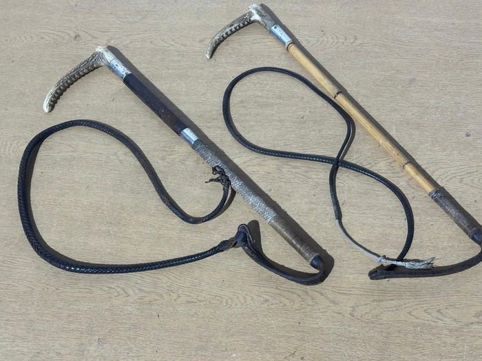 Two silver mounted riding crops/hunting whips